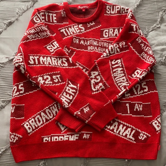 全ての ニット/セーター-supreme street signs sweater - matrai 売上ランキング Supreme 黒 Sweater Signs Street ニット/セーター